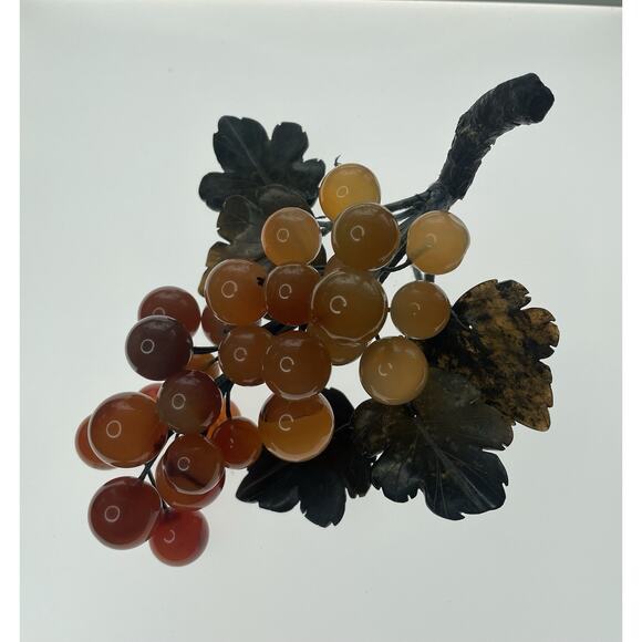 Vintage MCM Amber, Orange, Lucite, Acrylic Grape Cluster. Metal Leaves. - Picture 1 of 10